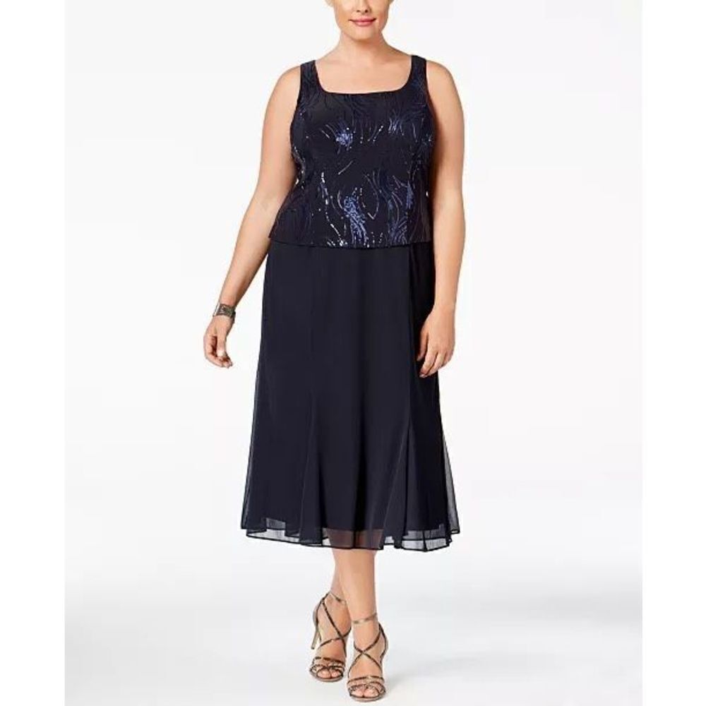ALEX EVENINGS Sequin Mock Two-Piece Dress size 18 NWOT